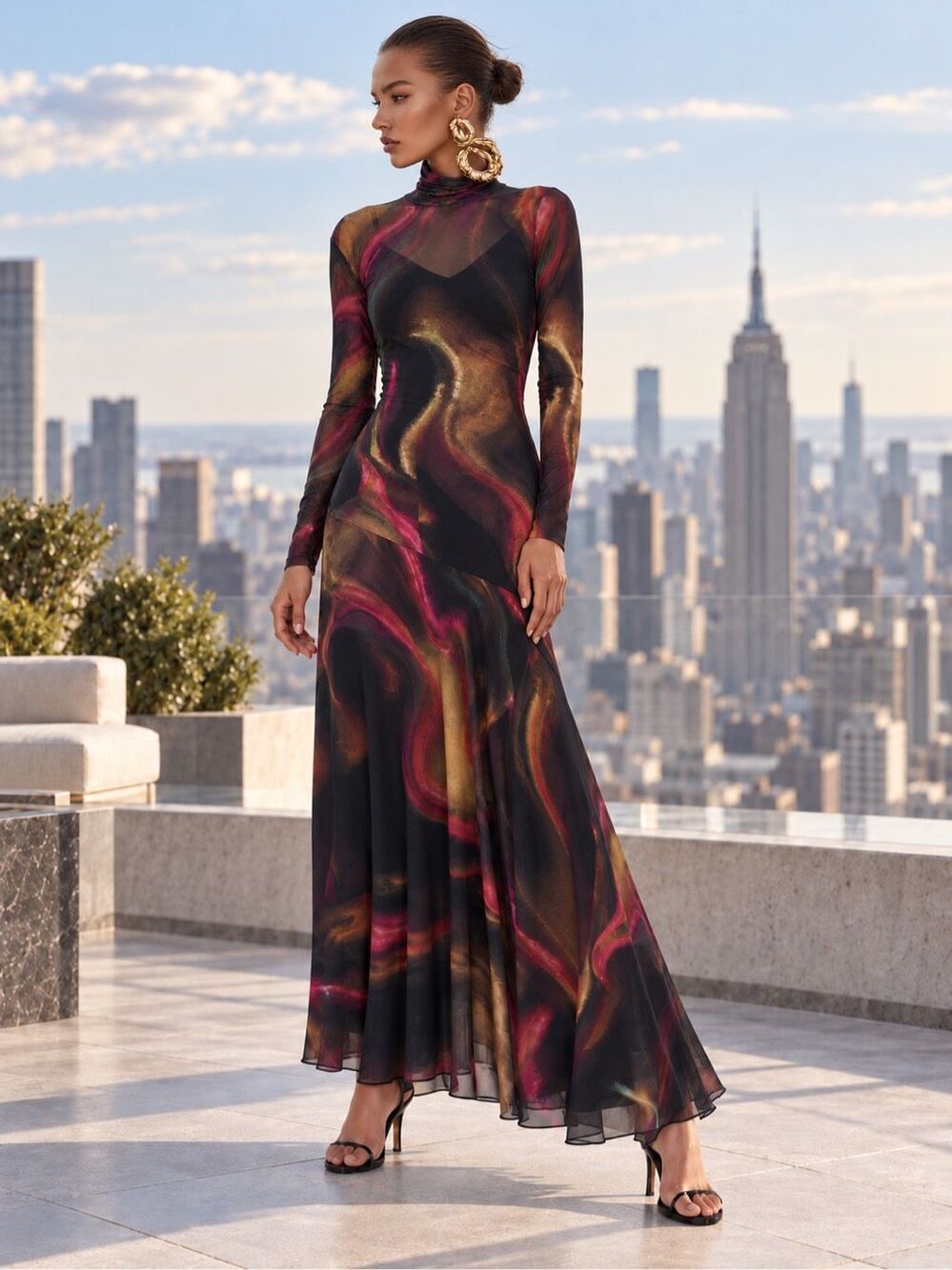 Steve Madden Vivara Mesh Maxi Dress L Whimsigoth Dark Romance Celestial Wedding